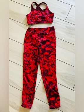 Zella Burgundy London Camo Leggings High Waist Girl Size 8/10 Top, 10/12 Bottom
